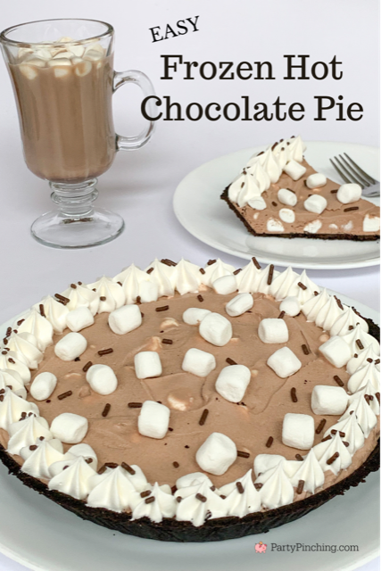 frozen hot chocolate pie, frozen hot cocoa pie, best frozen hot chocolate recipe, best hot chocolate marshmallow recipe, best potluck recipe, best hot chocolate pie recipe, best chistmas dessert idea, best winter dessert recipe, best summer pie recipe