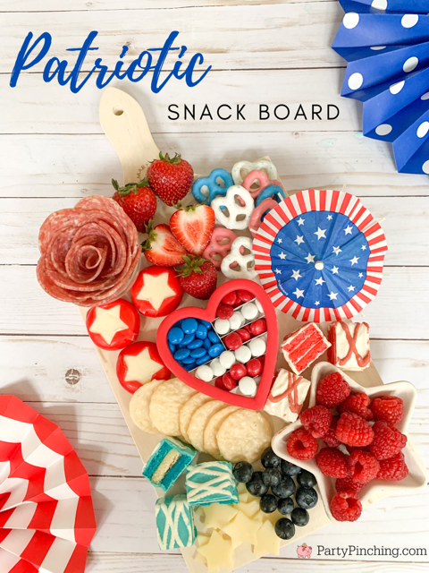 patriotic snack board, red white and blue 4th of july charcuterie board, 4th of july memorial day food ideas, 4th of july grazing board, patriotic grazing charcuterie board, best charcuterie board ideas, best charcuterie board snack board ideas for kids