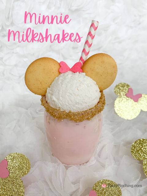 minnie mouse milkshakes, best strawberry  milkshakes, mini milkshakes, nilla wafers, cute milkshake, pink milkshake, best minnie mouse disney party ideas