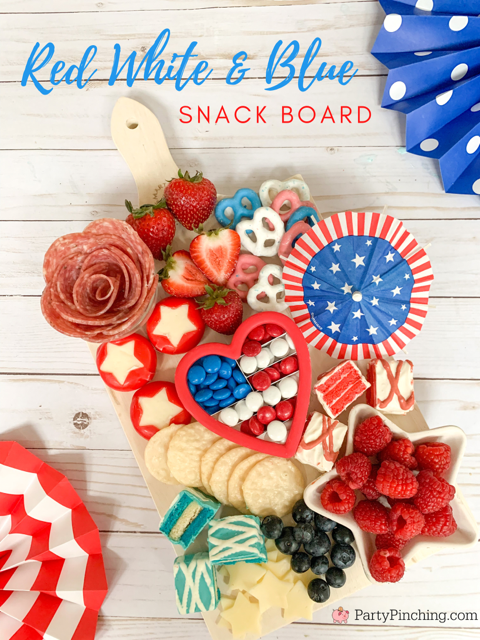 patriotic snack board, red white and blue 4th of july charcuterie board, 4th of july memorial day food ideas, 4th of july grazing board, patriotic grazing charcuterie board, best charcuterie board ideas, best charcuterie board snack board ideas for kids