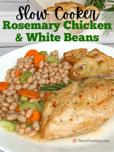 slow cooker rosemary chicken with white beans, crock pot rosemary chicken, best slow cooker chicken recipes, easy crock pot chicken recipes, best easy slow cooker recipe, italian dressing crock pot slow cooker chicken,best summer slow cooker crock pot recipe, best fall winter cold weather slow cooker meals for kids and family