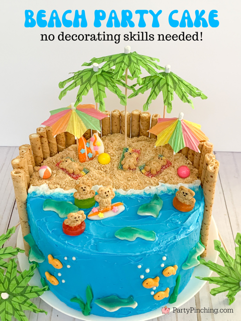beach party cake, easy teddy graham beach cake, shark week party ideas