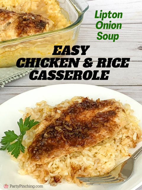 easy best 4 ingredient lipton onion soup mix chicken and rice casserole, easiest casserole ideas, best easy weeknight casserole ideas, best family kid friendly dinner ideas, retro meal recipes, best meals mom used to make, moms best chicken recipe, easy home cooking mom comfort food recipe, best grandma recipes