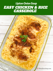 easy best 4 ingredient lipton onion soup mix chicken and rice casserole