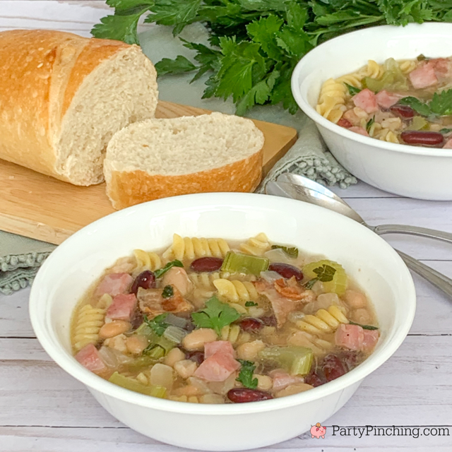 hearty ham and bacon soup with pasta and beans, best soup recipes, easy soup recipes, hearty soup meal recipes, best family dinner supper recipes, easy best 30 minute meal recipes, winter fall soup recipe