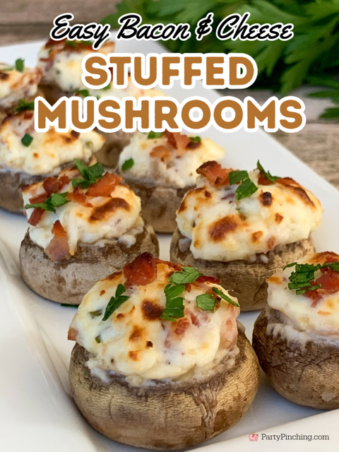 bacon and cheese stuffed mushrooms, best ever easy stuffed mushrooms, easy elegant appetizer recipe ideas, best easy thankgiving christmas appetizers, best easy game day appetizers, bacon cream cheese chive parmesan cheese stuffed mushrooms