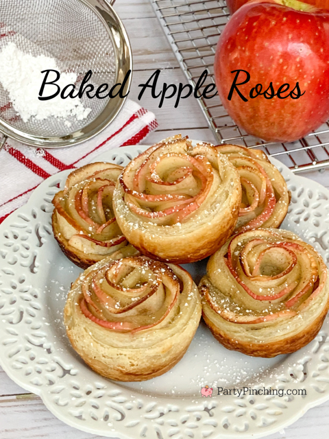 baked apple roses, apple rose puff pastry, easy apple tart, elegent easy dessert, easy thanksgiving dessert, easy dessert for company, easy apple pie, best easy apple rosette tart pie puff pastry recipe