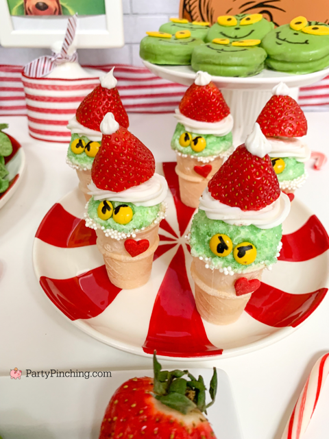 best grinch movie party food recipe ideas, easy best grinch food dessert snack movie party ideas recipes for kids, guacamole chips and salsa grinch, grinch movie, grinch max movie snacks party, grinchguacamole chips & salsa, grinch oreos cookies, grinch strawberry ice cream cones, grinch pretzel rods, grinch green heart waffles