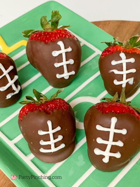 chocolate dipped strawberry footballs, football strawberries, chocolate coated strawberry footballs, best tailgating game day food recipe ideas, best big game day football watching food snack ideas, easy football food snack recipes, best football food recipes