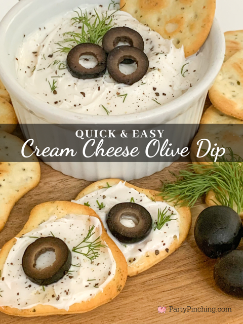 cream cheese olive dip, easy olive dip, best easy fast black olive dip recipe, best easy appetizer ideas for the holidays, olive dill dip
