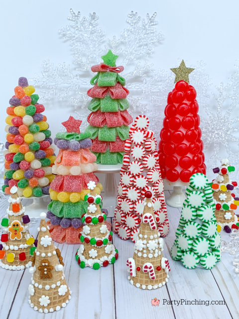 candy christmas trees, best, easy candy Christmas trees craft idea, Dollar Tree Candy Christmas tree craft, easy Dollar Tree Christmas Craft, Dollar Tree Christmas decor ideas, Dollar Tree finds, Dollar Tree haul, Sour belt starlight mints gumdrop gum drop Christmas trees, sugar cone tree craft, ice cream cone Christmas Tree craft