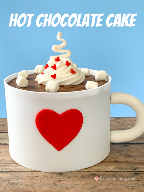 best easy hot chocolate cake, best easy hot cocoa cake, cute hot cocoa chocolate mug cake with whipped cream, adorable hot cocoal cake, cutest hot chocolate cake, 6" hot cocoa chocolate cake, swiss miss hot cocoa cake, cute christmas cake, best christmas cake recipe, easy christmas cake recipe for kids
