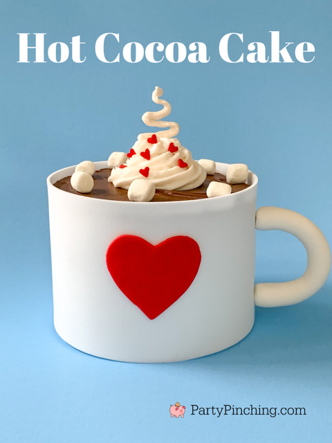 best easy hot chocolate cake, best easy hot cocoa cake, cute hot cocoa chocolate mug cake with whipped cream, adorable hot cocoal cake, cutest hot chocolate cake, 6" hot cocoa chocolate cake, swiss miss hot cocoa cake, cute christmas cake, best christmas cake recipe, easy christmas cake recipe for kids