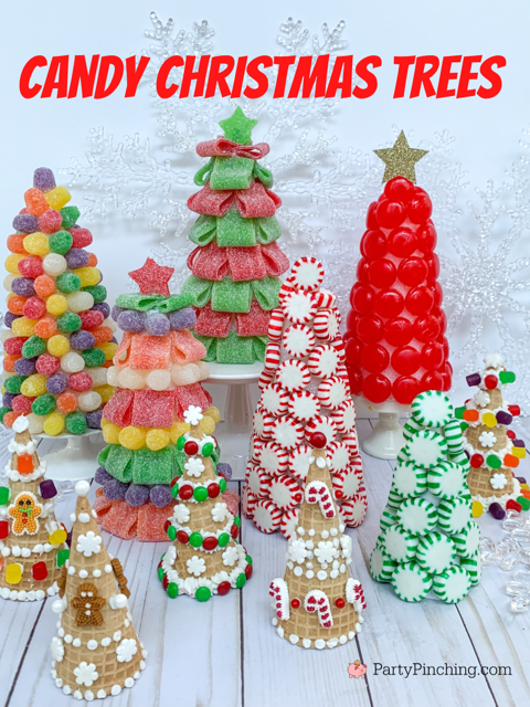 candy christmas trees, best, easy candy Christmas trees craft idea, Dollar Tree Candy Christmas tree craft, easy Dollar Tree Christmas Craft, Dollar Tree Christmas decor ideas, Dollar Tree finds, Dollar Tree haul, Sour belt starlight mints gumdrop gum drop Christmas trees, sugar cone tree craft, ice cream cone Christmas Tree craft