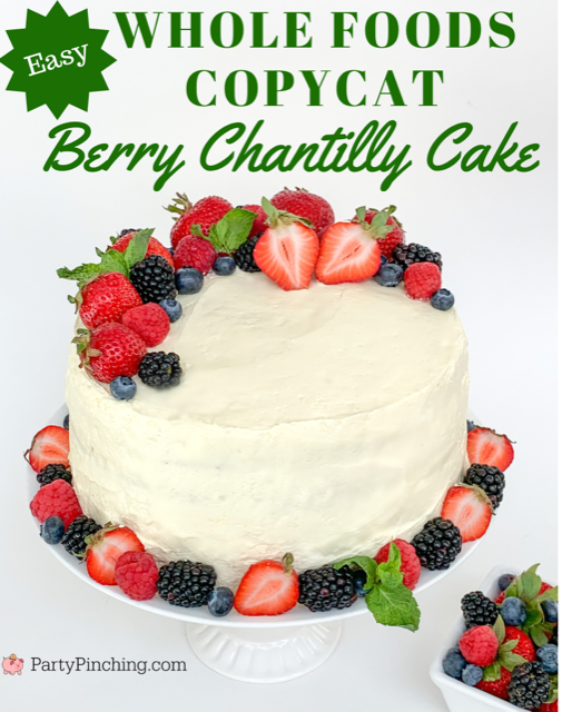 whole foods copycat berry chantilly cake, easy best chantilly cake, easy berry cake, doctored cake mix, easy Easter Christmas celebration cake, light chantilly frosting, easy stablized frosting recipe, best cream cheese frosting reicpe, best berry cake blueberry strawberrry raspberry blackberry, Chantilly cream