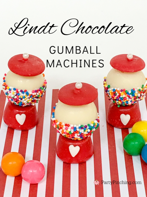 Lindt Chocolate Gumball Machine Cupcakes, Lindt White Chocolate, gumball cupcakes, cute cupcake ideas for Valentine's day, Valentine cupcake ideas, easy no bake Valentine dessert ideas, fun Valentine kid's party ideas, I chews you Valentine, gumball candy treats, rolo truffle candy gum machines, fun food for kids, Lindor truffles