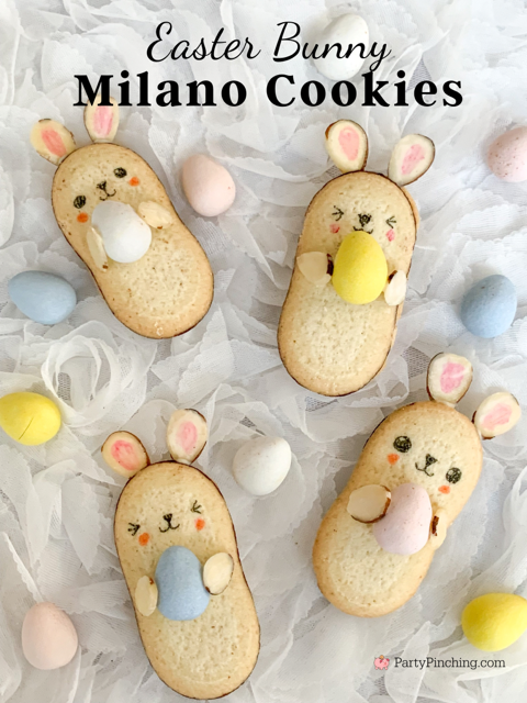 Easter Bunny Milano Cookies, best easy Easter bunny cookies recipe, pepperidge farm Milano cookies, cute bunny cookies, best Easter dessert ideas for kids, no bake store bought Easter cookies, best easy Easter dessert brunch dinner food recipe ideas
