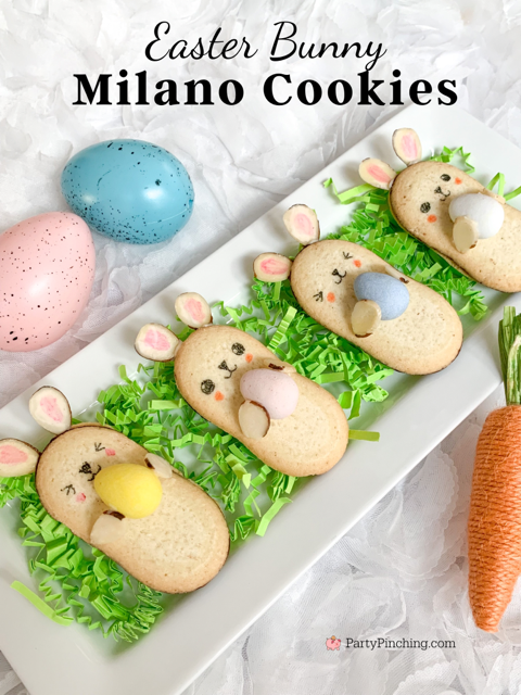 Easter Bunny Milano Cookies, best easy Easter bunny cookies recipe, pepperidge farm Milano cookies, cute bunny cookies, best Easter dessert ideas for kids, no bake store bought Easter cookies, best easy Easter dessert brunch dinner food recipe ideas