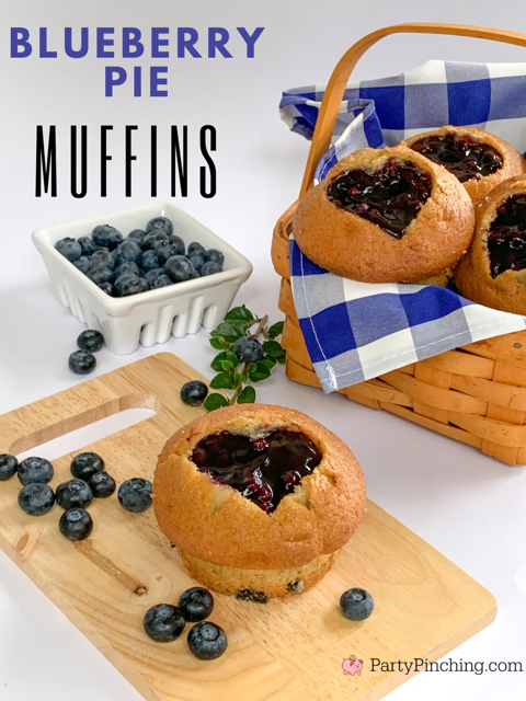blueberry pie muffins, easy blueberry pie filling muffins, best muffin recipe for breakfast or dessert, canned pie filling muffins, best easy blueberry muffin recipe, best easy blueberry pie recipe, valentine's day breakfast, heart shaped muffins, cute muffin recipe, filled muffins, blueberry filled muffins recipe, heart muffins, best easy breakfast muffin recipe