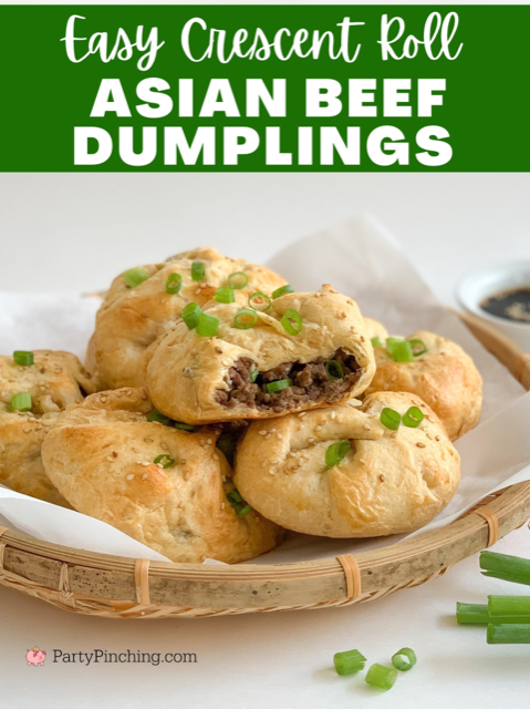 easy crescent roll asian beef dumplings, easy best pillsbury refrigerated dough recipes, asian beef bundles, ground beef bao dumplings easy snack, easy appetizer crescent roll asian beef bundle dumplings bao,easy best 30 minute meals 