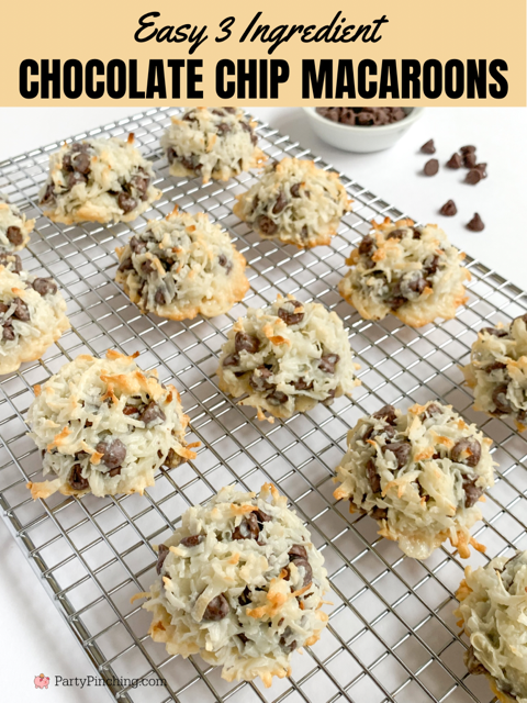 chocolate chip coconut macaroons, easy 3 ingredient cookies, best 3 ingredient macaroons, best easy 3 ingredient coconut macaroon recipe, easiest cookie recipe ideas, easiest best easy mounds almond joy cookie recipe, gluten free cookie recipe