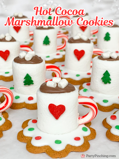 hot cocoa marshmallow cookies, easy no bake marshmallow cookies, cute christmas cookies, mini hot chocolate adorable cookies, anna's cookies, mini cocoa cookies, fun food for kids best easy Christmas cookie recipes