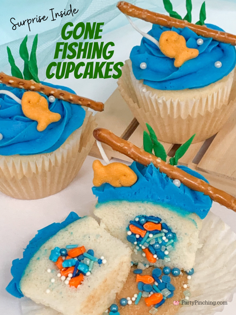 gone fishing cupcakes, best easy Father's Day fishing surprise