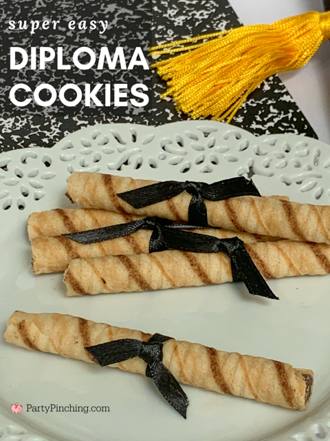 graduation diploma cookies, best easy graduation diploma cookies, pirouline pirouette rolled wafer diploma graduation cookies, best graduation open house party food recipe ideas, best grad party ideas decor, best graduation food gifts, best grad celebration ideas
