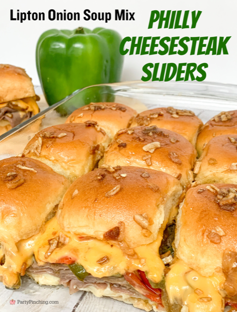 lipton onion soup mix philly cheesesteak sliders, best hawaiian roll philly cheesesteak sliders recipe, best sliders recipe ideas, best Hawaiian roll slider recipes ideas for super bowl party, best football game appetizer food, easy appetizers, easy food for potluck, best easy quick weeknight dinner ideas for kids