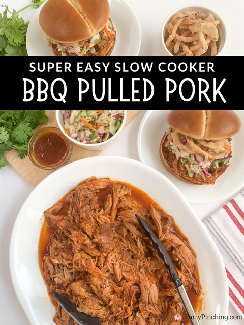 best Slow cooker BBQ pulled pork, easy best crock pot BBQ pulled pork, best pulled pork sandwich with sweet vinegar coleslaw and onion strings homemade