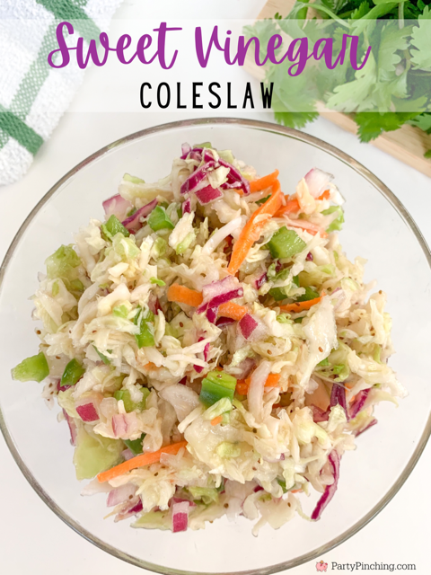 sweet vinegar coleslaw, best ever coleslaw, no mayo coleslaw, best award winning coleslaw, grandma's overnight coleslaw, best picnic coleslaw, best easy coleslaw recipe, best coleslaw for bbq pork sandwiches, tri color coleslaw