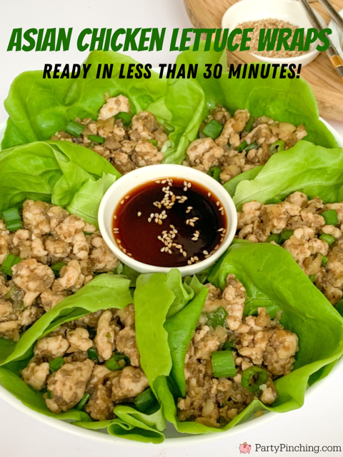 easy asian chicken lettuce wraps, best copycat p.f. chang's chicken lettuce wraps, 30 minute meals, quick and easy healthy meals, 30 minute chicken lettuce wraps, best ground chicken recipes, easy lettuce wrap appetizer