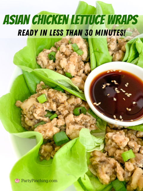easy asian chicken lettuce wraps, best copycat p.f. chang's chicken lettuce wraps, 30 minute meals, quick and easy healthy meals, 30 minute chicken lettuce wraps, best ground chicken recipes, easy lettuce wrap appetizer