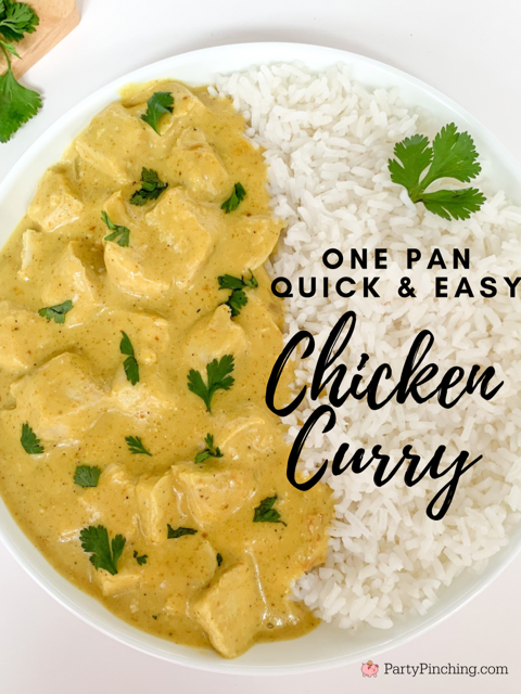 quick and easy chicken curry, easy chicken curry, super easy chicken curry, fast easy best curry chicken, 30 minute meals, one pan chicken curry, chicken curry over rice, family dinner favorite weeknight meals
