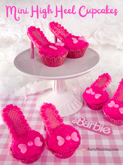 Barbie mini high heel cupcakes, mini high heel cupcakes, cute shoe cupcakes, easy mini shoe cupcakes with sprinkles