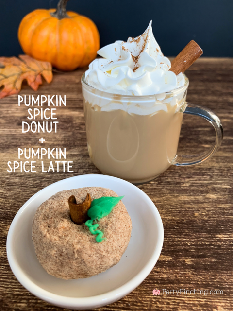 pumpkin spice donuts and coffee pairing flight, pumpkin spice mini donut and pumpkin spice latte recipe