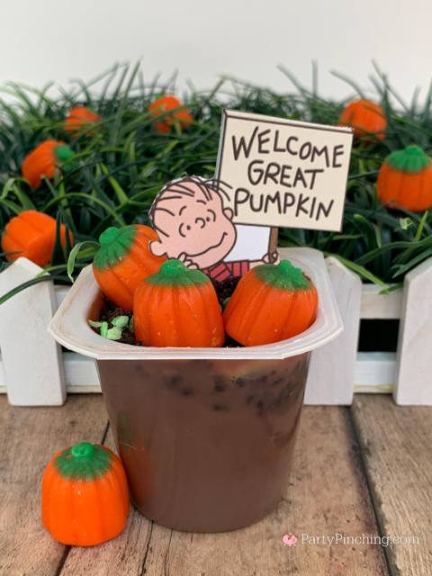 Great Pumpkin Pudding cups, Halloween Pudding cups, Great Pumpkin Charlie Brown, easy best Halloween treat recipes for kids, Charles M. Schulz Museum Halloween workshops by Norene Cox