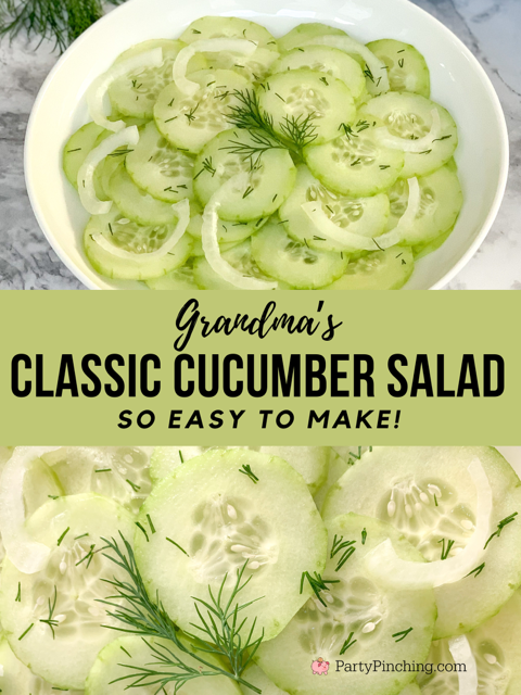Grandma's Cucumber Dill Salad, classic cucumber dill salad, fast and easy cucumber dill and onion salad recipe, best easy cucumber salad recipe, fast easy picnic food ideas, best picnic summer food recipe ideas