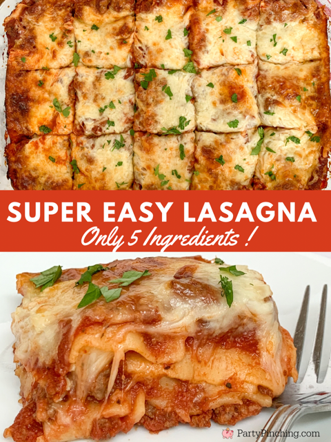 Super Easy Lasagna, 5 ingredient lasagna, kid friendly lasagna, hamburger pizza lasagna, best easy family dinner meal recipe ideas, comfort food recipe ideas, meat cheese noodle prego lasagna