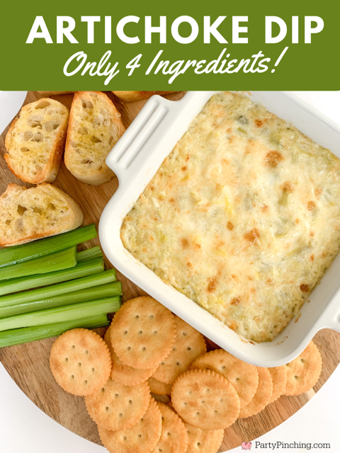 best artichoke dip, 4 ingredient artichoke dip recipe, easy simple quick fast artichoke dip, artichoke garlic dip, game day appetizers, best appetizer recipe ideas, great potluck easy recipes for a crowd, great party food recipe easy fast cheap inexpensive