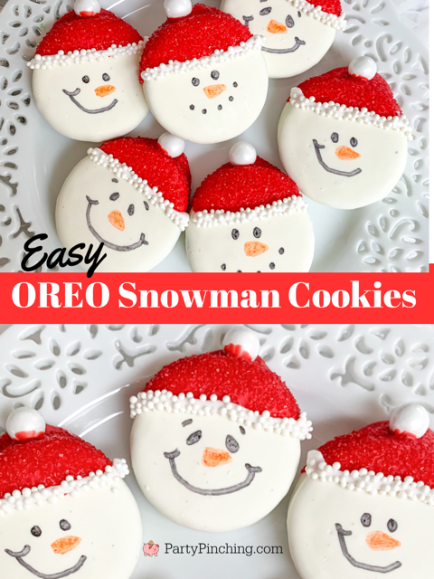 Easy Oreo Snowman Cookies, easy oreo snowmen, fun no bake Christmas cookie, best cookie exchange recipes, best easy Christmas cookies, best Christmas holiday cookie recipes for kids, super easy Christmas dessert cookie ideas