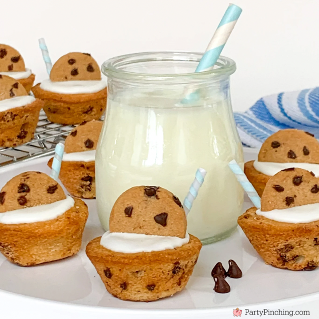 milk and chocolate chip cookie muffins, cute cookie cups, Little Debbie mini chocolate chip cookie muffins, big pack Little Debbie muffins, cute chocoalte chip cookie muffins, easy best chocolate chip mini muffin recipe ideas for kids, cute cookie cup muffins for straws