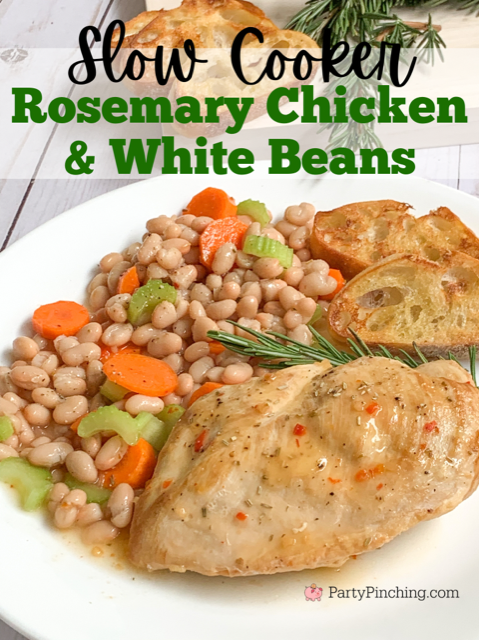 slow cooker rosemary chicken with white beans, best slow cooker recipes, best crock pot recipes for family dinner