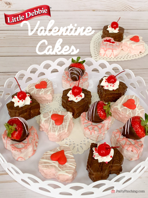 Little Debbie Valentine Cakes, Mini Valentine Heart cakes, easy best Valentine party ideas, easy best Valentine day recipe ideas, no bake Valentine heart cake, easy Valentine's day ideas for kids