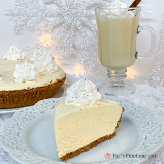 Eggnog pie, quick and easy eggnog pie, best easy eggnog pie, frozen eggnog pie, easy eggnog pie, best eggnog recipes, fast and easy eggnog pie with nutmeg, best holiday christmas desserts quick and easy recipes