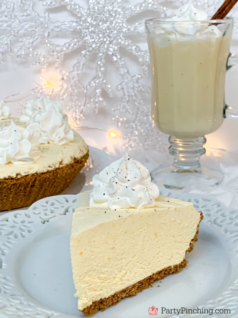 Eggnog pie, quick and easy eggnog pie, best easy eggnog pie, frozen eggnog pie, easy eggnog pie, best eggnog recipes, fast and easy eggnog pie with nutmeg, best holiday christmas desserts quick and easy recipes