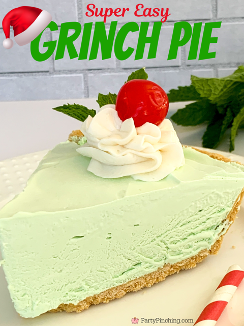 Easy Grinch Pie, mint no-bake green frozen refrigerated Christmas dessert