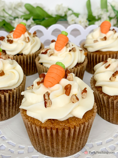 carrot cake cupcakes, absolute best homemade from scratch carrot cake cupcakes, moist best carrot cake recipe with raisins and pecans, best ever carrot cake cupcakes with homemade cream cheese frosting, best ever cream cheese frosting, cute carrot cake cupcakes dessert for Easter, best carrot cake recipe