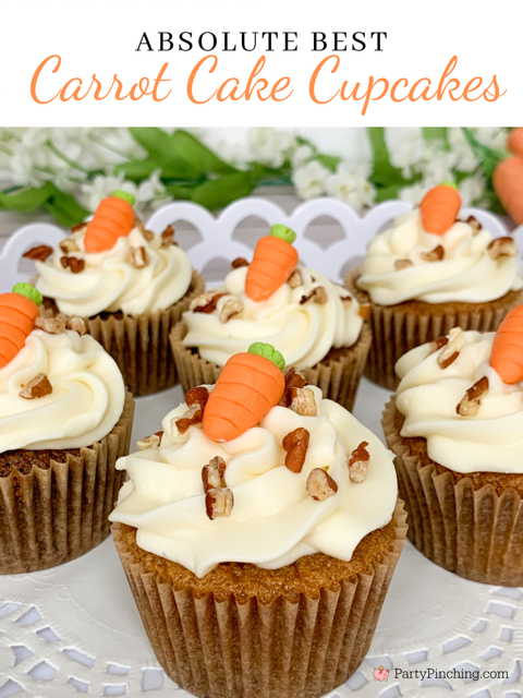 carrot cake cupcakes, gluten free carrot cake cupcakes, absolute best homemade from scratch carrot cake cupcakes, moist best carrot cake recipe with raisins and pecans, best ever carrot cake cupcakes with homemade cream cheese frosting, best ever cream cheese frosting, cute carrot cake cupcakes dessert for Easter, best carrot cake recipe