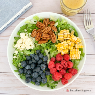 summer salad, light refreshing best easy summer salad, fruit feta cheese berries fresh corn pecans, honey lemon vinaigrette homemade dressing